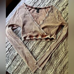 Forever 21 washed brown faux Wrap Crop Blouse